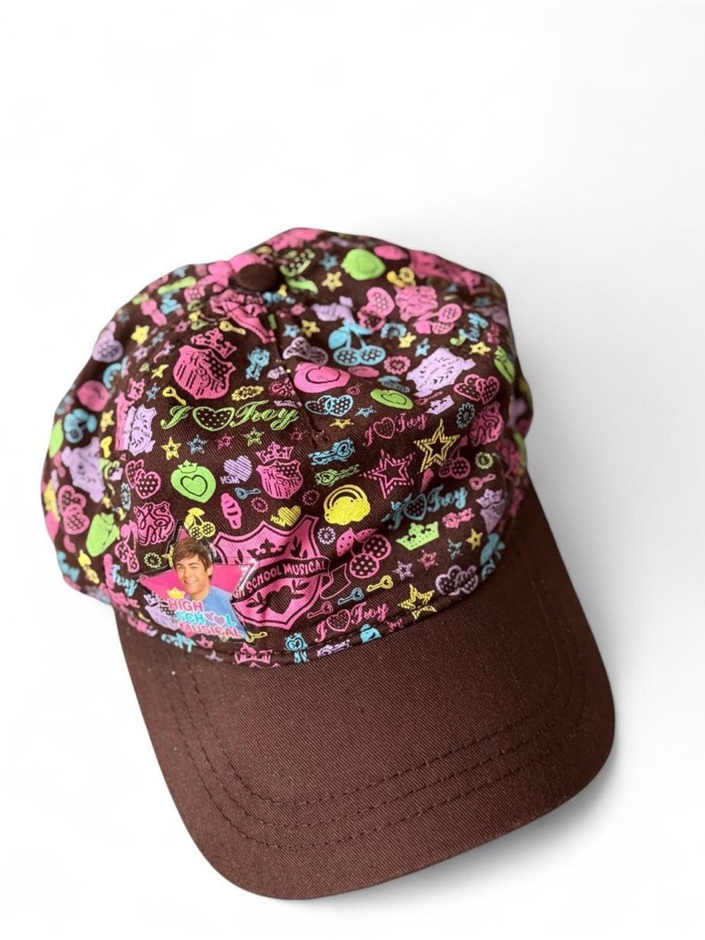 Disney Kids' Brown Hat with Pink, Green, Blue & Purple Pattern